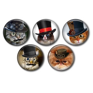 Cabochons résine 25mm ou 20mm lot de 5 au choix, rond, à coller - Chat Steampunk 02