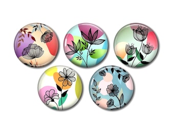 Runde Harz-Cabochons 25 oder 20 mm nach Wahl, zum Aufkleben, 5er-Set, Black Silhouette Flower