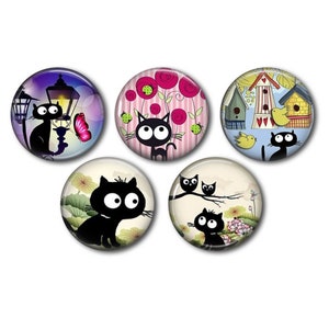 Lot 5 cabochons résine, à coller, rond, au choix 20 ou 25mm Chat 12