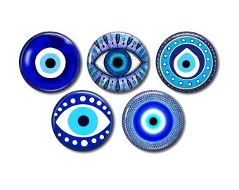 Resin cabochons 25mm or 20mm round, set of 5, to glue - Blue Eye