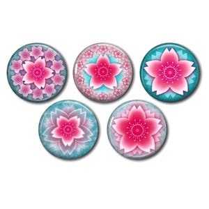 Cabochons résine, 25 ou 20 mm au choix,à coller, rond, lot de 5, Mandala Fleur 02
