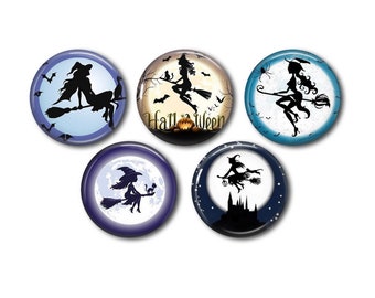 Resin cabochons 25mm or 20mm set of 5 of your choice, round, to stick - Halloween Witch 03