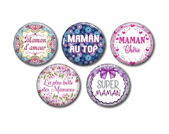 Resin-Cabochons 25 mm oder 20 mm nach Wahl, 5er-Set, rund, zum Kleben - Maman 03