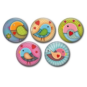 Cabochon résine rond 25 ou 20 mm au choix,à coller, lot de 5, Oiseaux Mignons