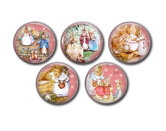 Resin cabochons 25 or 20 mm of your choice, to glue, round, set of 5, Peter Rabbit, Lapin 02