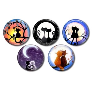 Cabochons résine 25mm ou 20mm lot de 5 au choix, rond, à coller - Chat sous la lune 05