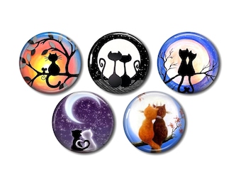 Resin-Cabochons 25mm oder 20mm 5er-Set nach Wahl, rund, zum Kleben - Katze unter dem Mond 05