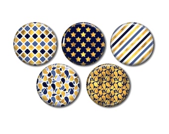 Lot of 5 resin cabochons, to stick, round, of your choice 20 or 25 mm Graphic pattern Blue Gold Black