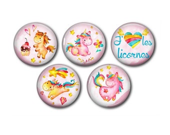 Cabochons résine 25mm ou 20mm lot de 5 au choix, rond, à coller - Licorne 04