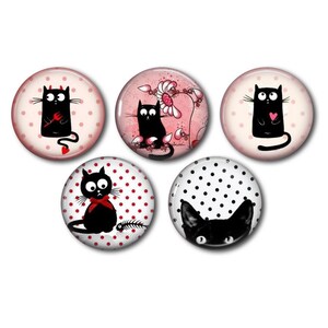 Cabochons résine 25mm ou 20mm lot de 5 au choix, rond, à coller - Chat 14
