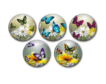 Resin cabochons 25mm or 20mm set of 5 of your choice, round, to glue - Butterfly 06