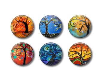 Cabochons résine 25mm ou 20mm lot de 6 au choix, rond, à coller -Arbre 04