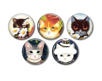 Cabochons résine 25mm ou 20mm lot de 5 au choix, rond, à coller - Chat 15