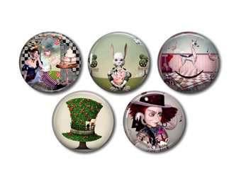 Resin cabochons 25mm or 20mm set of 5 of your choice, round, to stick - Alice, 02, Wonderland, Wonderland