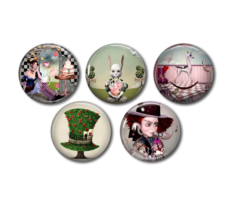 Resin cabochons 25mm or 20mm set of 5 of your choice, round, to stick Alice, 02, Wonderland, Wonderland image 1