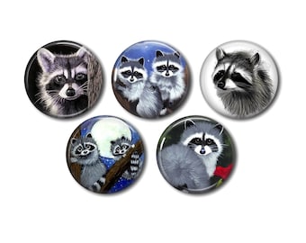 Resin cabochons 25 mm or 20 mm of your choice, set of 5, round, to glue - Raccoon