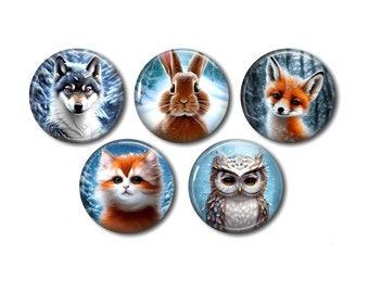 Lot of 5 resin cabochons, to glue, round, of your choice 20 or 25 mm Animals Winter Snow