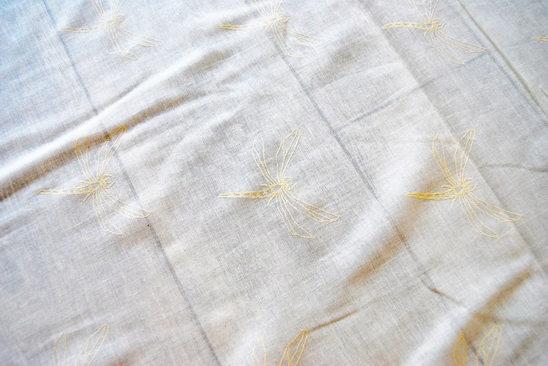 shabby chic French manufacturing Syle valance pattern dragonflies Fabric sheer cotton sheer coupon ticking butter Bunting