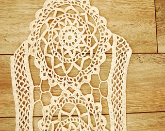 Table runner vintage Afghan, vintage linens, shabby chic french old decor rustic