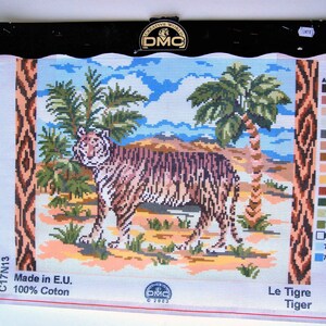 Canevas tapisserie DMC, motif girafe tigre ou bateau modèle à broder tigre