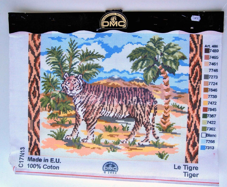 Canevas tapisserie DMC, motif girafe tigre ou bateau modèle à broder tigre