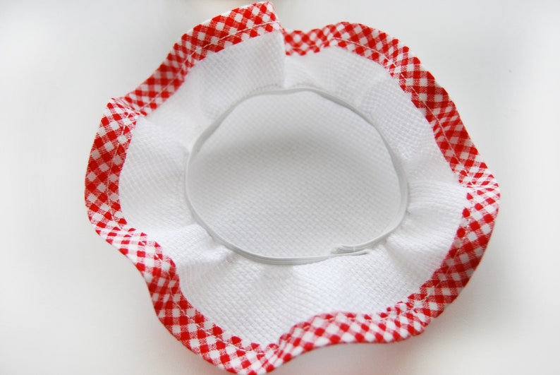 Support à broder au point de croix chapeau pour pot de confiture toile aïda biais vichy rouge image 4