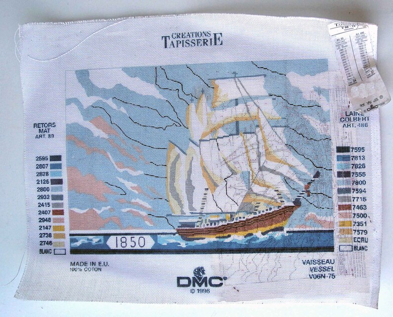 Canevas tapisserie DMC, motif girafe tigre ou bateau modèle à broder Bateau