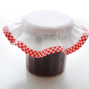 Support à broder au point de croix chapeau pour pot de confiture toile aïda biais vichy rouge Biais vichy rouge