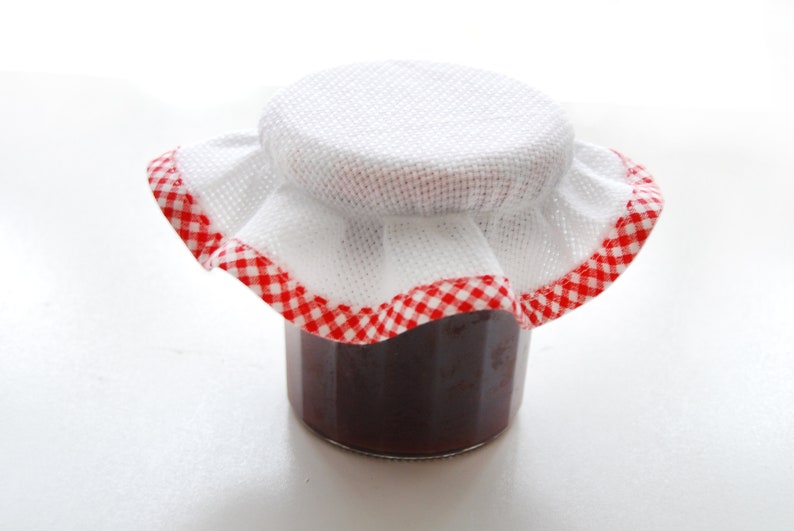 Support à broder au point de croix chapeau pour pot de confiture toile aïda biais vichy rouge Biais vichy rouge