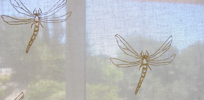 shabby chic French manufacturing Syle valance pattern dragonflies Fabric sheer cotton sheer coupon ticking butter Bunting