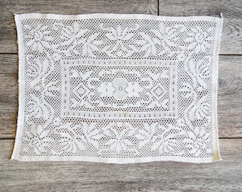 Napperon rectangulaire en dentelle mécanique, vintage français, création attrape rêves, décoration style shabby chic, année 30, art déco