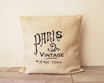 Linen cushion cover, vintage Paris pattern, ideal Parisian gift, French design