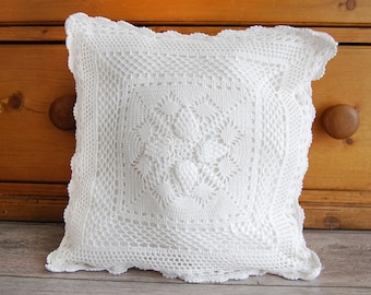 Housse de coussin au crochet fait à la main Tendance shabby chic, maison de famille