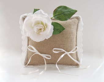 Wedding ring cushion in linen and lace wedding gift Valentine's Day gift
