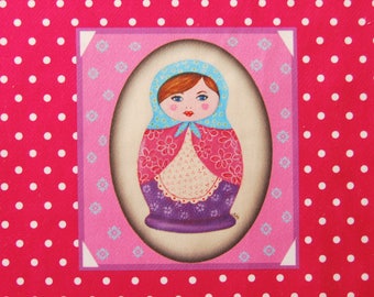Matryoshka illustration pattern retro vintage pink background with white polka dots to customize originaly