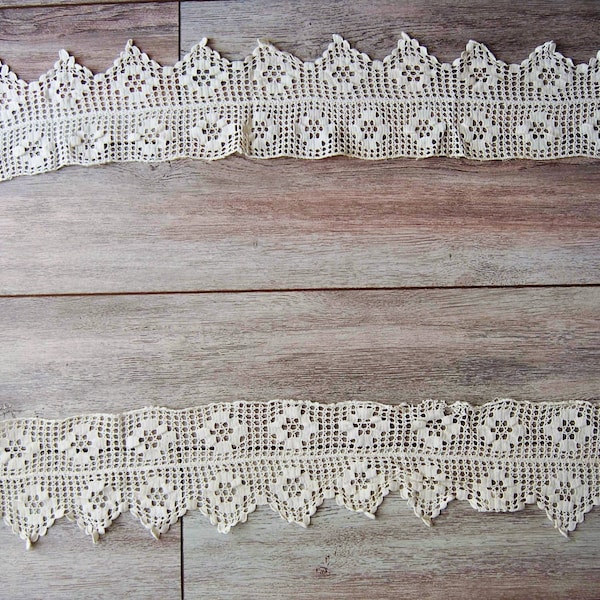 Dentelle vintage, Broderie ancienne fait main pour relooker, style shabby chic, application sur textile, embellissement vintage pour rideaux