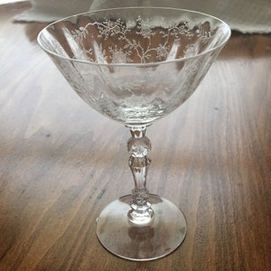 Champagne Low Sherbet Glass Optic Bowl 4 1/2" Etched Fostoria NAVARRE CLEAR 