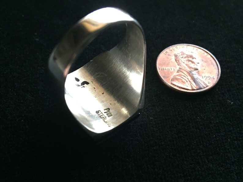 Size 12 Item # 817-2 Vintage South West Style Sterling Silver OnyxTurquoise Inlay Ring