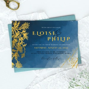 Blue and Gold Wedding Invitation Template Printable Royal Wedding Invitation Weddinginvitation Template |  wedding invite template | Canva
