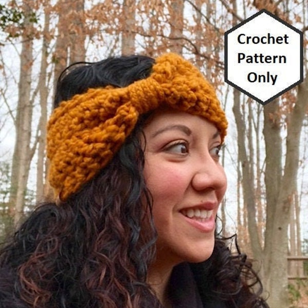 Chunky Crochet Ear Warmer Pattern - Womens Braided Cinch Headband PATTERN ONLY For Able Ear Warmer