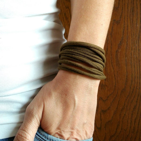 Olive Green Bracelet, Stacking Bracelets, Upcycled Bracelet, Cotton Bracelet, Mens Simple Bracelet, Wrap Bracelet Men, Recycled Yarn Man