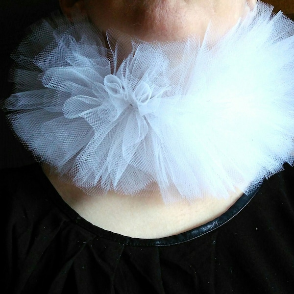 White Tulle Ruffle Collar, Collar Necklace, Costume Neck, Elizabethan Collar, Renaissance Collar, Ruffle Collar, Fluffy Neck Ruff, DHL