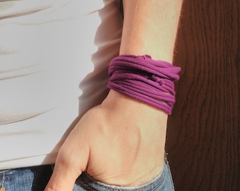 Violet Bracelet, Recycled Tshirt Bracelet, Scar Cover Ups, Tattoo Cover Ups, Wrist Scar Cover, Purple Wrist Cuff Bracelet, Recycled Armband