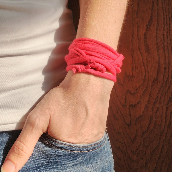 Red Bracelet, Man Yarn Bracelet, Man Fabric Bracelet, Cotton Wrist Wrap, Tshirt Bracelet, Jersey Girl, Yoga Accessories Fabric Cuff Bracelet