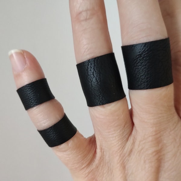 Matte Black Faux Leather Ring, Stretch Tiny Ring, Gothic Tattoo Cover Up, Black Rings, Unisex Adult Punk-Rock Finger Teens Ring Band Custom