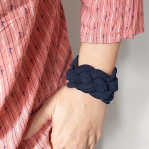 Navy Blue Sailor Knot Wrist Cuff, Jersey Wrist Cuff Bracelets for women teens, Wrist Covers, Wristband scar cover Bracelets, Tattoo cover