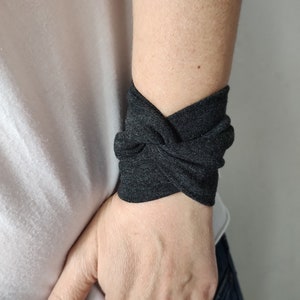 Charcoal Grey Twist Wrist Cuff Bracelet Wrist Wrap Bracelets Fashion Accessories Women Wrist Cuff Tattoo Cover Up Fabric Jewellery Knot