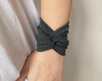 Charcoal Grey Twist Wrist Cuff Bracelet Wrist Wrap Bracelets Fashion Accessory Women Wrist Cuff Teens Wrist Tattoo Cover Up Fabric Jewelry