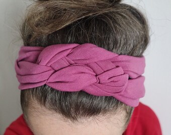 Grote zeemansknoop hoofdband voor volwassenen, massief mauve volwassen zachte en rekbare tulbandhoofdband, hoofdband voor tienervrouwen, dameshoofdband