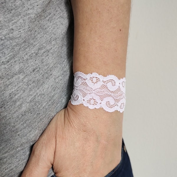 White Lace Wrist Cuff Bracelet Custom Bracelets, Ecru Rose Lace Bracelet, Boho Arm Lace, Stretch Cuffs Teens Wristband Wrist Tattoo Cover Up